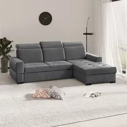 BEAUTYSOFA Ecksofa ALEX MINI - Schlaffunktion & Bettkasten, Farbe Voss15 Grau - Ecksofa mit Schlaffunktion und verstellbaren Kopfstützen für maximalen Komfort, ideal für moderne Innenräume und Gästeunterkünfte.