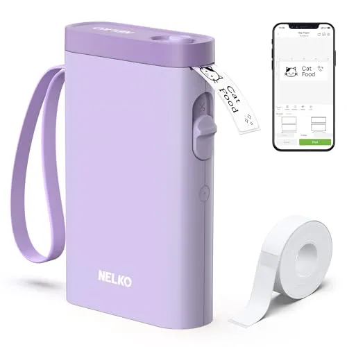 Nelko Etikettendrucker,Bluetooth P21 Selbstklebendes Etikettiergerät Lila | Tragbarer beschriftungsgerät selbstklebend Labeldrucker,Kabelloser,Mini Label Printer mit iOS Android Namensaufkleber Schule