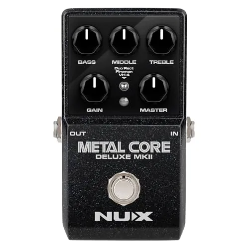 Nux Pedals Metal Core Deluxe MKII - Effektgerät für Gitarre & Bass mit 3 High Gain Amp Modellen, USB-Port für Firmwareupdates und individuelle Klanganpassung.