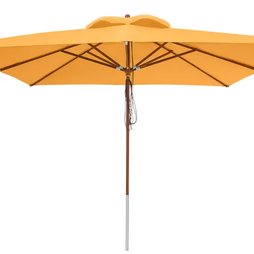 anndora® Sonnenschirm Holz Gastronomie 4x4 m Gelb - Sonnenschirm aus hochwertigem Teakholz mit 97,5% UV-Schutz, ideal für Gastronomie und Biergarten. Robuste, waschbare Bespannung mit Licht- und Schimmelbeständigkeit.