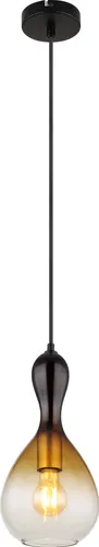 Elegante Deckenleuchte Pendelleuchte Schwarz-Gold Amber - Lampen für stilvolle Räume: Diese Hängelampe aus matt-schwarzem Metall und rauchfarbenem Glas verleiht Ihrem Esszimmer eine edle Atmosphäre und ist bis zu 120 cm höhenverstellbar.