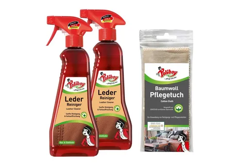 poliboy 99A1001, 2er Sprühflasche mit Baumwolltuch Lederreiniger (für alle Lederarten, Kunstleder und Materialmix - Made in Germany)