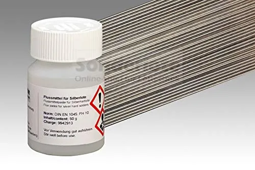 Produktbild Lötstäbe Silberlot Abm. 1,0x500 mm Hartlot 55% Silber, AT 650 °C und 50 g Flussmittelpaste 10