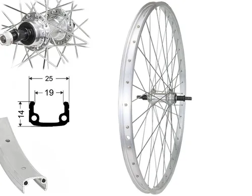 Zoll Alu Fahrrad Hinterrad Laufrad Felge Schraubkranz 622-19 silber Vollachse 28
