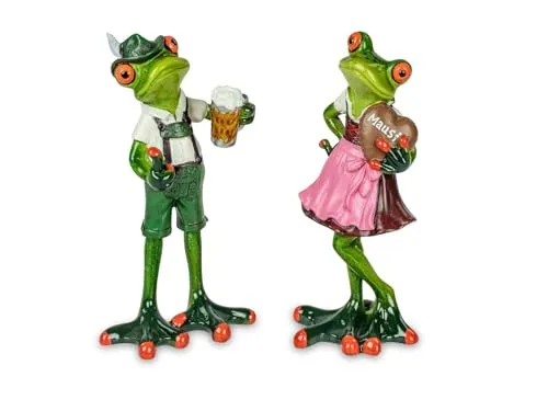 formano 2er Set Froschpaar Oktoberfest - Handbemalte Deko-Figuren - Set aus zwei lustigen Fröschen, ideal zur Verschönerung Ihres Zuhauses oder als Geschenk. Aus hochwertigem Polyresin gefertigt, bringen diese 17 cm großen Figuren Farbe und Freude in jedes Ambiente.