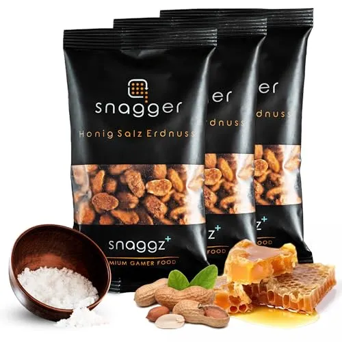 SNAGGER Honig-Salz-Erdnüsse – 300g geröstet & gesalzen | Süß-salziger Erdnuss Snack für Gamer, Partys & Alltag | Crunchy Genuss aus gerösteten Nüssen