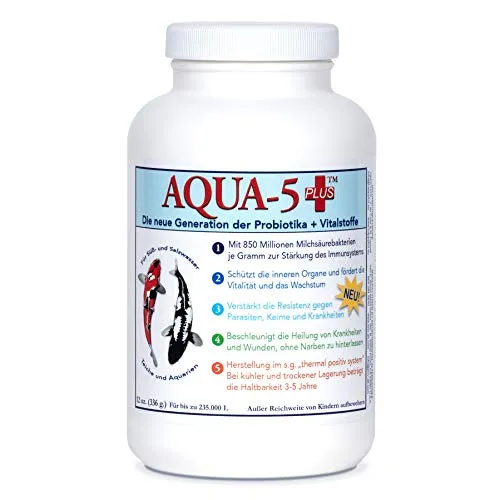 Produktbild AQUA-5 PLUS+ die ganz Neue Generation der Milchsäurebakterien + Probiotika + Vitamine Koi Teich Bakterien 336 g bis 672 g (336 g (12 oz.) Medi)