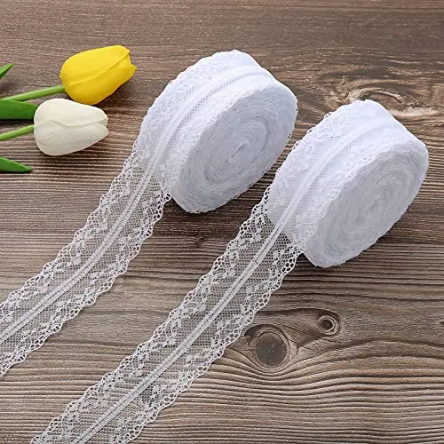 DAHI spitzenband 50 meter weiß Vintage 4cm Breite - Spitzenbordüre Zum Nähen für Hochzeit Tischdeko Basteln Geschenkband Kraftpapier (weiß)