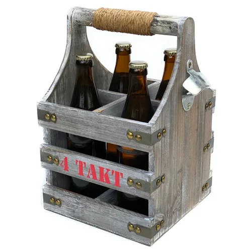 DanDiBo Flaschenhalter Bierträger mit Flaschenöffner - Robuster Flaschenträger aus Holz für bis zu 8 Bierflaschen, inklusive Flaschenöffner. Ideal für Partys und Ausflüge, dekorativ mit V8 Aufschrift.