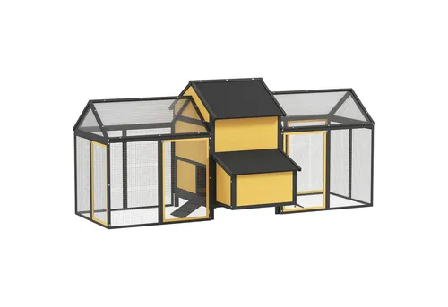 PawHut Hühnerstall aus Holz für 2-4 Hühner, Gelb - Stilvoller Hühnerstall aus hochwertigem Tannenholz mit Nistkasten und Rampe. Bietet optimalen Schutz vor Raubtieren und Wetter, ideal für das Wohlbefinden deiner Hühner.