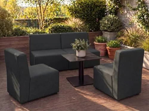 A&J MöbelLand Outdoor Lounge Set Gold - Wetterfestes 2-Sitzer Sofa & 2 Sessel in Dunkelgrau - Elegantes Lounge Set GOLD für Garten, Balkon oder Terrasse. Wetterfest und pflegeleicht dank hochwertigem Outdoorstoff. Hoher Sitzkomfort und einfache Selbstmontage machen es zum idealen Begleiter für entspannte Stunden im Freien.