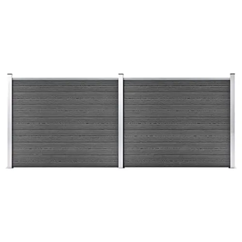 vidaXL Zaunelement Set WPC 353x146 cm Schwarz - Gartenzäune aus langlebigem WPC, ideal für Privatsphäre und Sicherheit. Flexibles Design mit Holzmaserung und einfacher Montage durch modulare Systemstruktur.