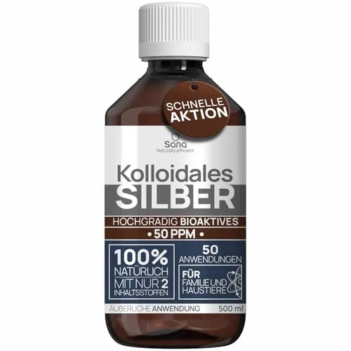 Kolloidales Silber 50 PPM 250 ml | Premium Silberwasser für Gesundheit - Kausnacks & Leckerlis – Stärker als 25ppm, vegan und frei von Allergenen für eine gesunde Unterstützung.