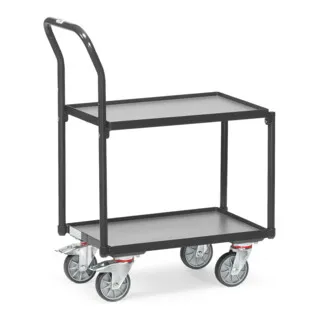 Tischwagen mit 2 Ladeflächen - anthrazitgrau, Tragfähigkeit 250kg - Transportgeräte & Rampen - Robuster Tischwagen mit pulverbeschichteten Stahlrohrrahmen, ideal für Eurokästen, geräuscharm und leicht manövrierbar dank TPE-Bereifung.