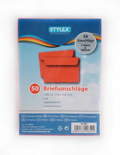 farbige Briefumschläge / Din C6 / Farbe: rot 50