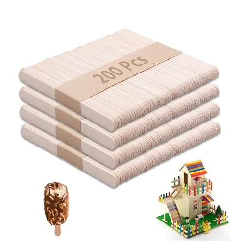 zoerbufan 200 Stück Holzstäbchen, Eisstiele Holz, Eis selber machen, Holzspachtel zum Basteln und Holz Eisstiele, Kinder, DIY, 114 mm x 10 mm x 2 mm
