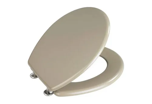 WENKO WC-Sitz Sandbeige Matt, ovaler Toilettensitz aus MDF - Toilettendeckel mit hoher Belastbarkeit, eleganter sandbeiger Farbton und langlebigen Edelstahl-Scharniere für optimale Stabilität und Stil.