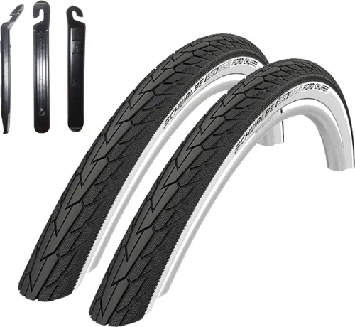 Schwalbe Road Cruiser Fahrradreifen Weißwand 37-622 (28 x 1.40) - 2 Stück inkl. Reifenheber - Urbaner Fahrradreifen mit dynamischem Profil und umweltfreundlichem Green Compound. Ideal für vielseitigen Einsatz und hohe Pannensicherheit. Lieferumfang: 2 Reifen und Reifenheber.