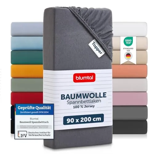 Blumtal Baumwolle Spannbettlaken fr Topper, Basics Jersey von Blumtal
