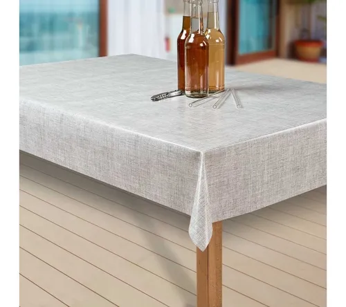 laro Tischdecke Wachstuch-Tischdecken Abwaschbar Leinenoptik. hellgrau rechteckig