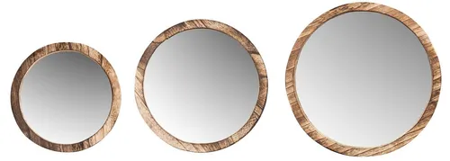 Levandeo® Wandspiegel 3er Set - Holz Natur Braun, Ø20-30cm - Elegantes 3er Set Wandspiegel in verschiedenen Größen, perfekt zur Verschönerung Ihrer Wände und für einen stilvollen Akzent in jedem Raum.