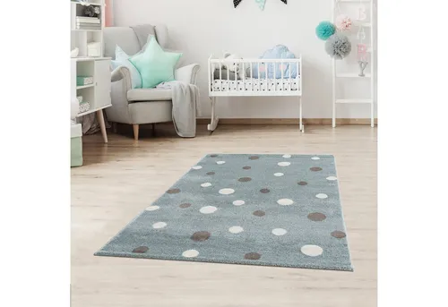 Jimri Kinderteppich DOT´S - Mintfarbener Läufer mit Regenbogenmotiv - Teppich für das Kinderzimmer, robust und pflegeleicht, perfekt für eine gemütliche Atmosphäre.