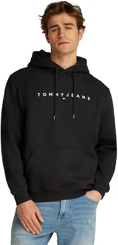 Tommy Jeans Herren Hoodie Linear Logo - Schwarz (Black) XXL - Kapuzenpullover für Herren, nachhaltig produziert und authentisch von Tommy Jeans für lässigen Stil und Komfort.
