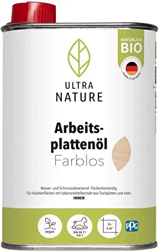 ULTRA NATURE Arbeitsplattenöl 0,25L, Farblos, Vegan, Bio, Lösemittelfrei, Holzschutz