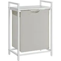 Vasagle Wäschekorb BLH101W01, weiß, 65 Liter - Wäschekorb aus robustem Oxford-Gewebe mit 65 Liter Fassungsvermögen, ideal für effiziente Wäscheorganisation. Verstellbare Füße und Kippschutz bieten zusätzliche Stabilität.