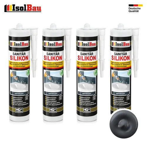 Sanitär Silikon Anthrazit 4 x 300 ml Dichtstoff Abdichten Dusche Küche Kleber