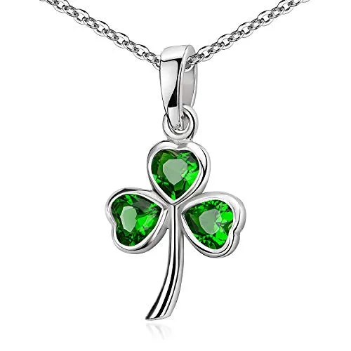 MATERIA Kleeblatt Kette Silber 925 - Kettenanhänger Glücksbringer Zirkonia grün KA-286-K30-40 cm