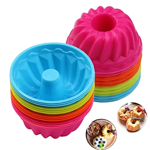 Mlying Mini Gugelhupfform Silikon 24 Stück Gugelhupf Backform Wiederverwendbare Muffinförmchen Cupcake Klein Kuchenform Mini Gugelhupf Ø 6,5cm, Höhe 3,5 cm (4 Farben)