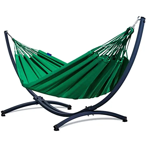 Potenza Outdoor Hängematte mit Gestell für 2 Personen – XXL Baumwolle Merida (Grün, Graphit)