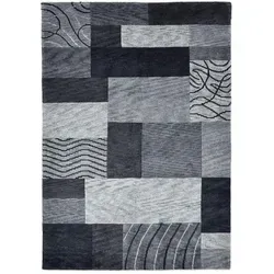 THEKO Wollteppich Domas 4028, handgeknüpft aus reiner Wolle - Kurzflor-Teppich aus 100% Schurwolle, strapazierfähig und ideal für Fußbodenheizungen. Das moderne Patchwork Design fügt sich harmonisch in jeden Raum ein.