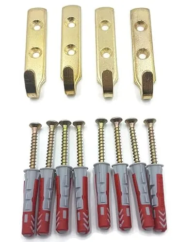robuste J-Wandhaken aus Messing, großes Bild/Spiegel, Putz oder feste Wände, inklusive Schrauben und Dübel, zum Aufhängen bis zu 35 kg 4 x