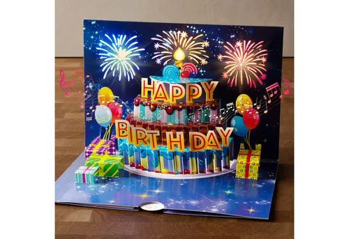 papercrush Geburtstagskarte Buntes Geburtstagsfeuerwerk mit Musik & Licht Pop-Up Karte