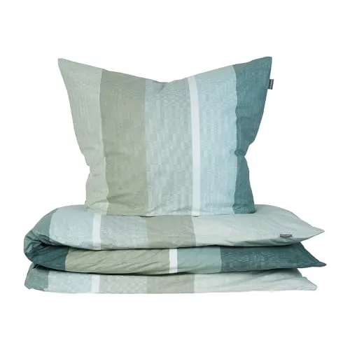 Schiesser Bettwäscheset Endy Stripes 2-teilig - Gestreift in Grün - Hochwertiges Bettwäscheset aus 100% Baumwolle in Renforcé-Qualität, OEKO-TEX zertifiziert. Mit Reißverschluss für einfachen Bezugwechsel, waschbar bis 60°C, ideal für Allergiker.