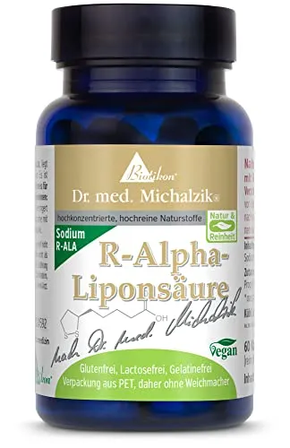 R-Alpha-Liponsäure nach Dr. med. Michalzik, wichtige körpereigene Substanz, 200 mg reine R-Alpha-Liponsäure je Kapsel - ohne Zusatzstoffe, 60 vegane Kapseln