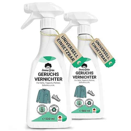 Emma Grün® Textil & Schuhspray gegen Geruch 2x 500ml - Schuhdeodorant, biologisch abbaubar und nachhaltig, entfernt effektiv Gerüche aus Schuhen und Textilien – für ein frisches Gefühl den ganzen Tag!
