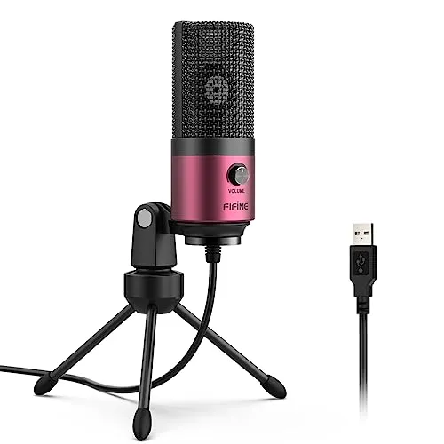 FIFINE Mikrofon PC USB, Microphone für MAC PS4 PS5, Streaming Mikrofon mit Ständer, Studioqualität Aufnahme kondensator-Mikrofone - Rot