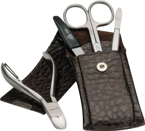 Erbe Collection Maniküre Set im Lederetui braun – 4-teilig