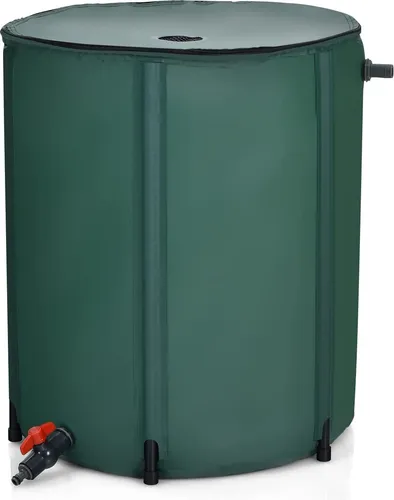 COSTWAY 225L Regentonne mit Überlaufventil, Regenwassertonne faltbar, Regenwassertank PVC, Regenfass Wassertank Regenwasserfass 60x60x80cm