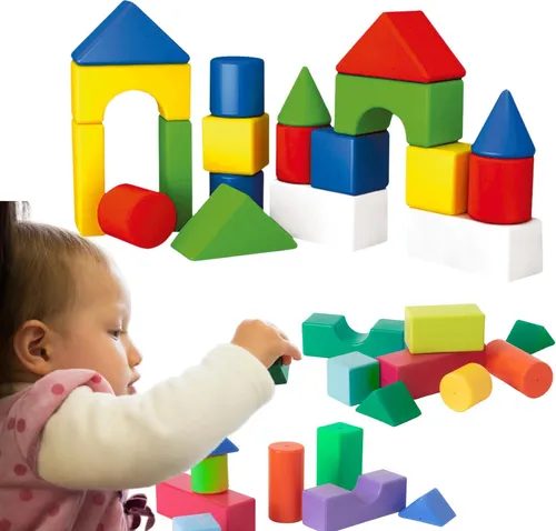 Set aus Holzbausteinen, bunt, verschiedene Formen, Gebäude 2599