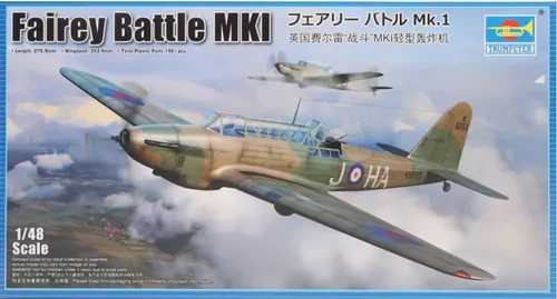 Trumpeter 05831 - 1:48 Fairey Battle MKI Bausatz - Flugzeug Bausatz im Maßstab 1:48, ideal für Modellbau-Enthusiasten, detailgetreue Nachbildung und einfache Montage.