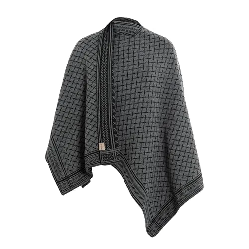 KNIT FACTORY Dusk Poncho Cape - Elegantes Damen Cape aus Wolle - Strick Ponchos & Capes für Damen - Hochwertiger Poncho aus 30% Wolle, ideal für Herbst und Winter, vielseitig tragbar als Cape, Stola oder Schal.
