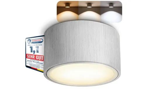 SSC-LUXon LED Aufbaustrahler CELI-X 3W, rund & Aluminium gebürstet - Moderne LED Deckenleuchte in flachem Design, ideal für Räume mit geringer Einbautiefe. Genießen Sie warmweißes Licht (2700K) und eine lange Lebensdauer von 25.000 Stunden.