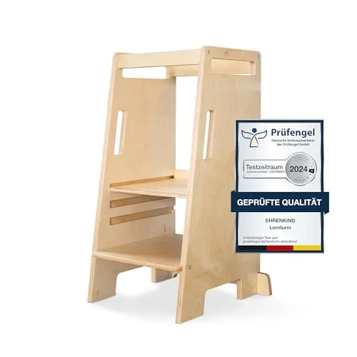 Ehrenkind® Lernturm ab 1 Jahr - Montessori höhenverstellbar - Trittschemel für Baby- & Kleinkinderzimmer, extra kippsicher und stabil, bis zu 60 kg belastbar, ideal für Küche und Bad mit verstellbaren Höhen.