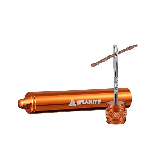 Granite Suture Reifenreparaturset, Kompaktes Tubeless-Pannenset mit 2 Größen Reifenplugs, Repariert MTB- und Rennradreifen (Orange)