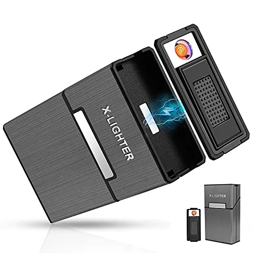X-Lighter XL069 Zigarettenetui mit wiederaufladbarem USB-Feuerzeug für das ganze Paket, 20 Stück 84 mm Zigaretten, winddicht, Vatertagsgeschenke für Männer Papa