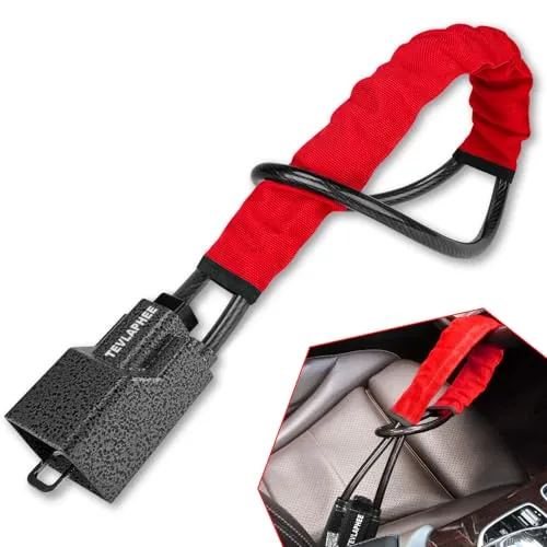 Tevlaphee Lenkradkralle - Robustes Lenkradschloss mit Sichtbarem Diebstahlschutz - Hochwertiges Lenkradschloss aus verstärkter Aluminiumlegierung mit doppeltem Schutz für Lenkrad und Sicherheitsgurt. Hohe Sichtbarkeit und kompaktes Design für einfache Lagerung.